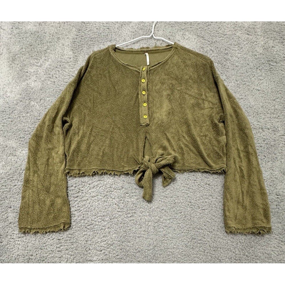 Free People Emma's Henley‎ Green Small Cropped Terry Cloth